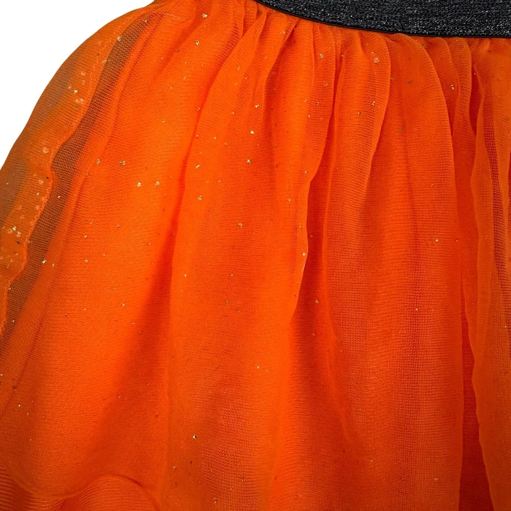 Celebrate Halloween Orange Tulle Skirt Girls 4T Layered Sparkle Elastic Waist